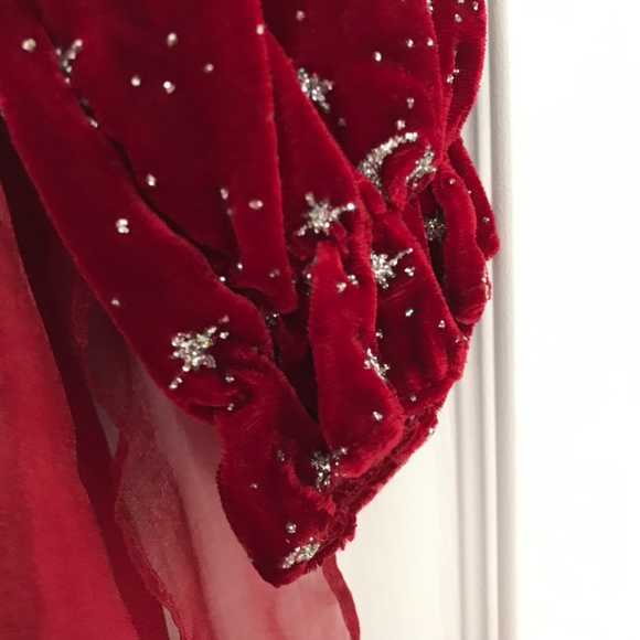 Long Sleeve Dress Girls Size 10 With Rose Bow Tie Back Red Silver Starry Night - Picture 4 of 14